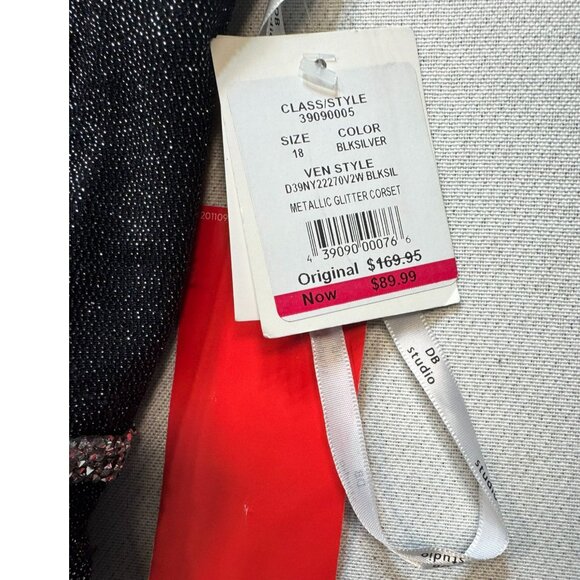 DB Studio Metallic Glitter Corset Dress Size 18 Black/Silver Stretchy Ruche Side - Picture 4 of 16